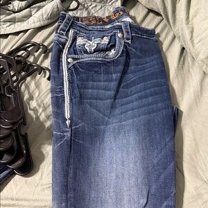 Rock Revival Blue Jeans with White Embroidery